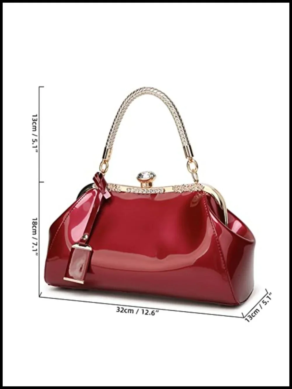 Glossy Patent Faux Leather Top Handle Tote Evening Bag Satchel Purse Women